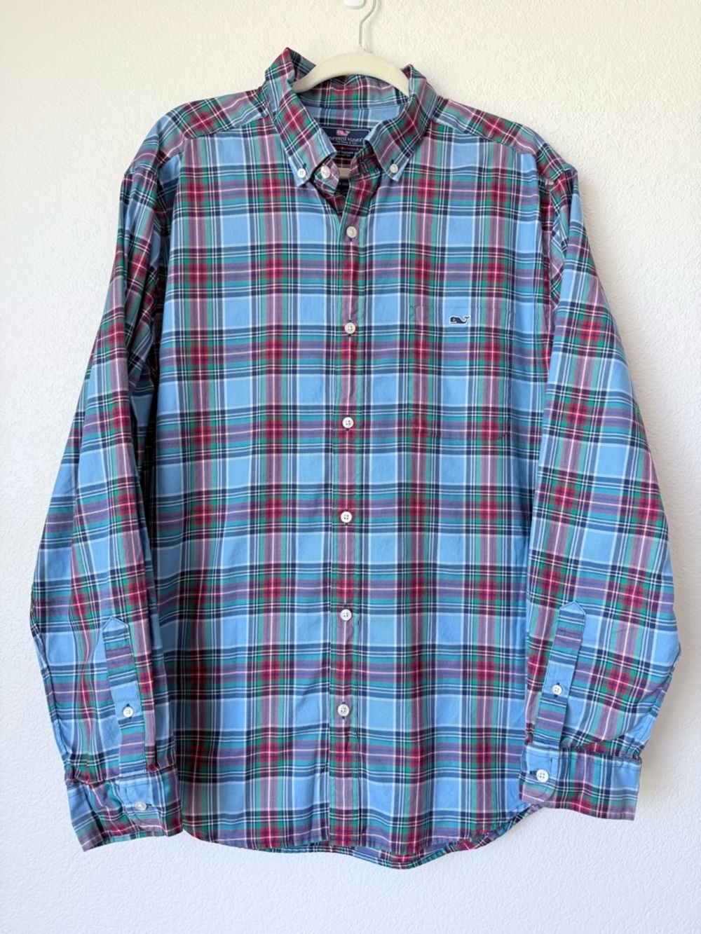 Vineyard Vines Plaid Button Down Shirt XL Blue Red Cotton Whale